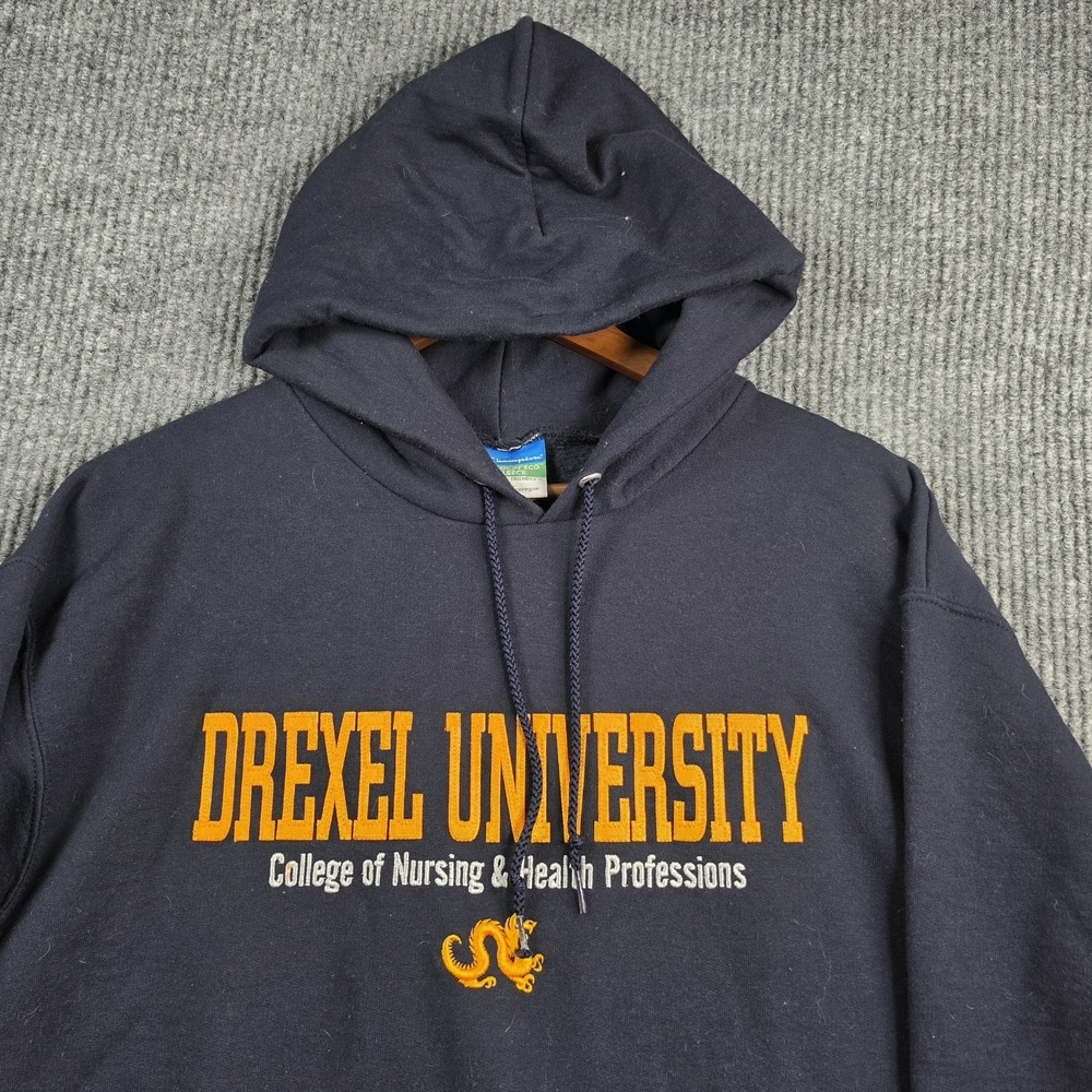 Champion Drexel University Hoodie Men L Navy Blue College Nursing Dragon Y2K Top